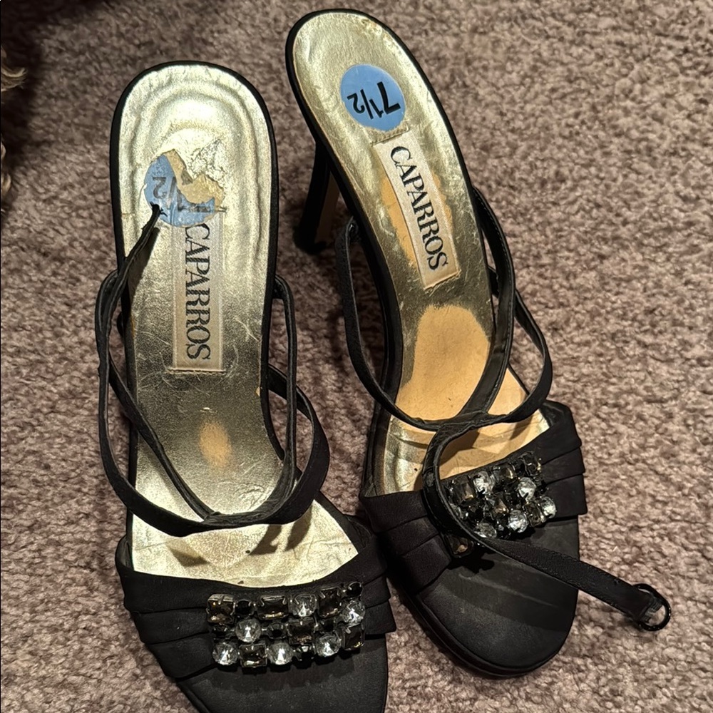 Caparros Black Women's Heels with Crystal Embellishments